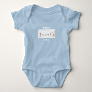 Giraffe Kangoeroe Persoonlijke Naam Jaar Blauw Romper
