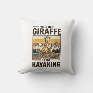 Giraffe Kayaking Vintage Grappig T-Shirt Ontwerp_1 Kussen