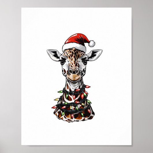 Giraffe Kerst Hoed Xmas Poster (Voorkant)