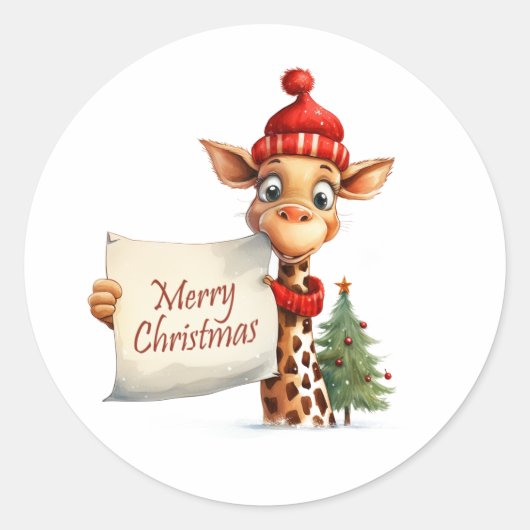Giraffe kerst ronde sticker (Voorkant)