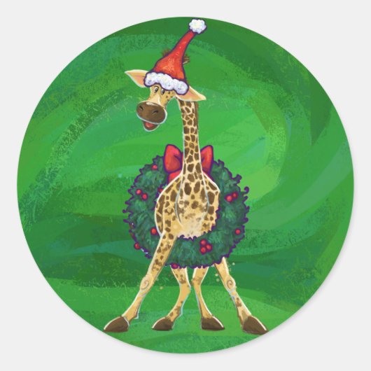 Giraffe kerstavond Klassieke Ronde Sticker (Voorkant)
