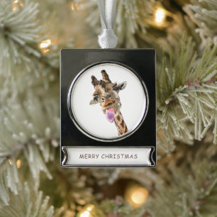 Giraffe kerstbanner Ornament glimlachen Verzilverd Banner Ornament