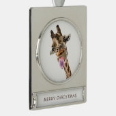 Giraffe kerstbanner Ornament glimlachen Verzilverd Banner Ornament (Rechts)