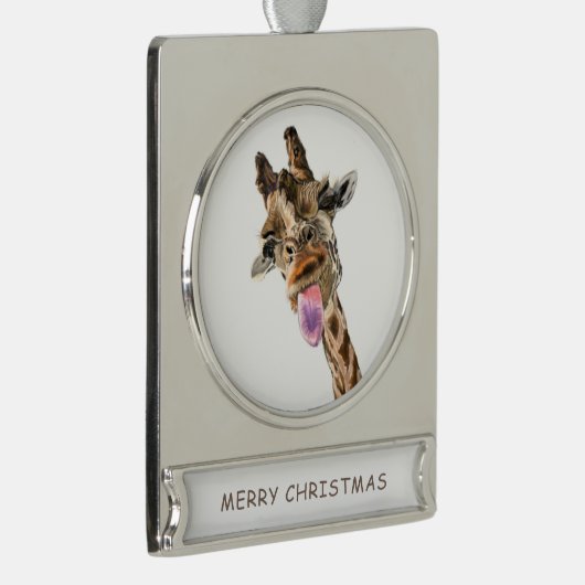 Giraffe kerstbanner Ornament glimlachen Verzilverd Banner Ornament (Rechts)