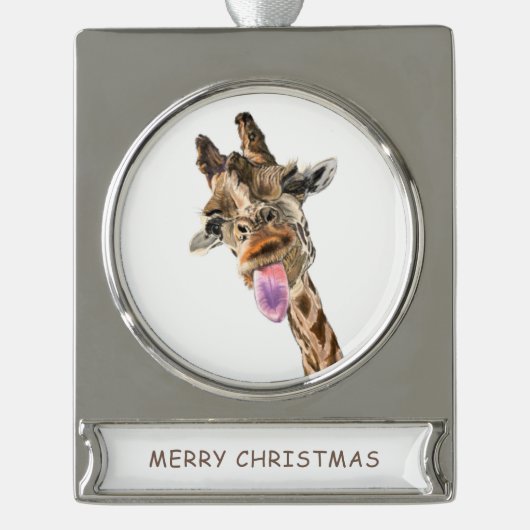 Giraffe kerstbanner Ornament glimlachen Verzilverd Banner Ornament (Voorkant)
