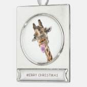 Giraffe kerstbanner Ornament glimlachen Verzilverd Banner Ornament (Links)
