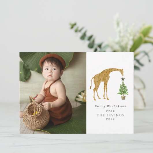 Giraffe kerstboomster feestdagenkaart (Staand voorkant)