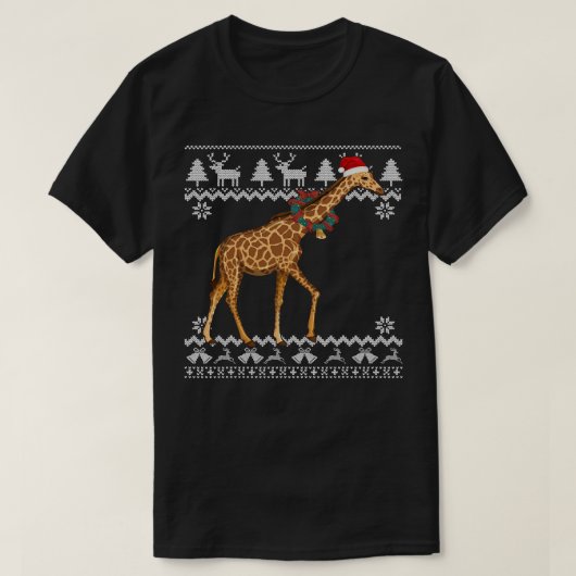 Giraffe kerstboomverlichting Santa Hat Animal Xma T-shirt (Design voorkant)