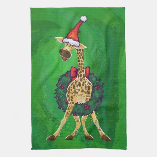 Giraffe kerstkeukenhanddoek theedoek (Verticaal)