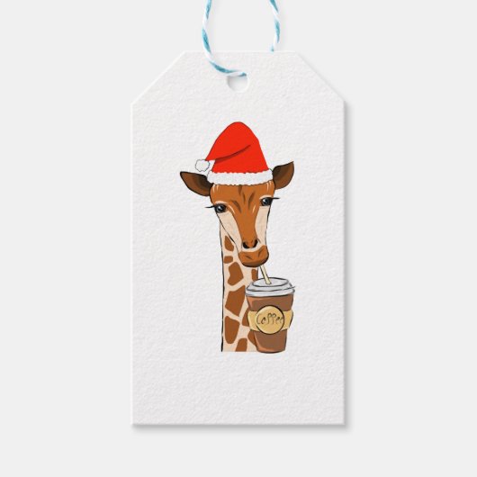 Giraffe kerstkoffie drink cadeaulabel (Voorkant)