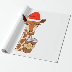 Giraffe kerstkoffie drink cadeaupapier