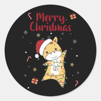 Giraffe Kerstmis Giraffes Winterdieren Ronde Sticker