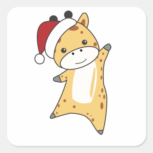 Giraffe Kerstmis Giraffes Winterdieren Vierkante Sticker (Voorkant)
