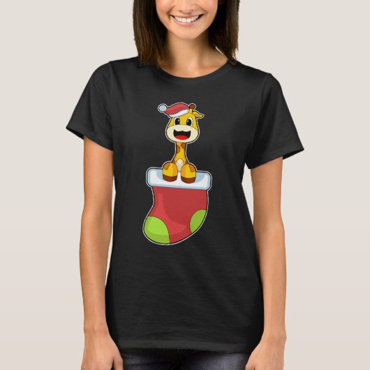 Giraffe Kerstmis sokken T-shirt (Voorkant)