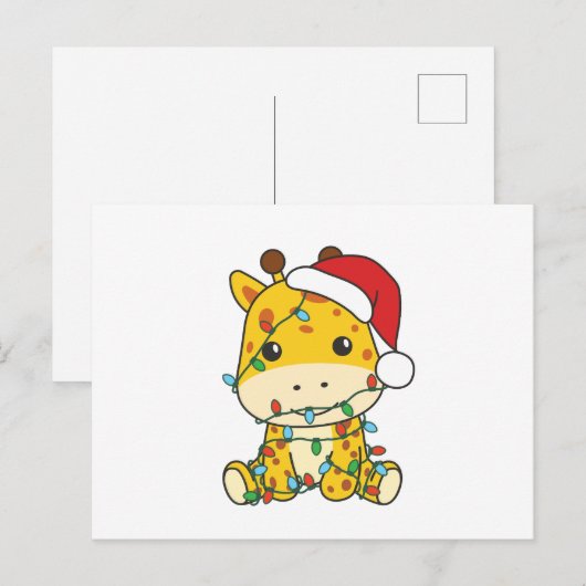 Giraffe Kerstmis Winter Dieren Vakantie Giraffes Feestdagenkaart (Voorkant / Achterkant)