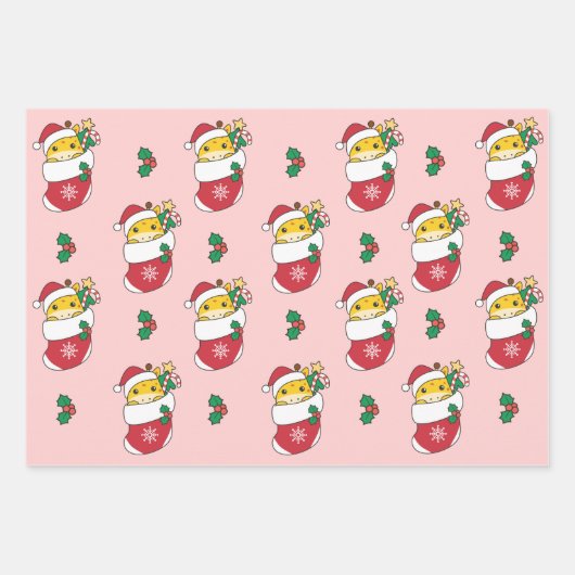 Giraffe Kerstmis Winter Dieren Vakantie Giraffes Inpakpapier Vel (Voorkant 3)