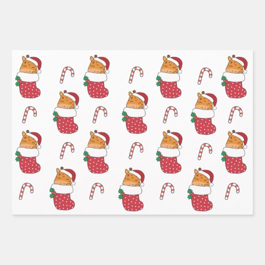 Giraffe Kerstmis Winter Dieren Vakantie Giraffes Inpakpapier Vel (Voorkant 2)
