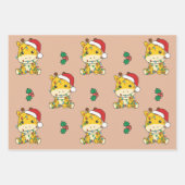 Giraffe Kerstmis Winter Dieren Vakantie Giraffes Inpakpapier Vel (Voorkant 3)