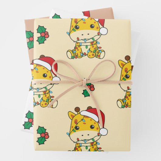 Giraffe Kerstmis Winter Dieren Vakantie Giraffes Inpakpapier Vel (In situ)