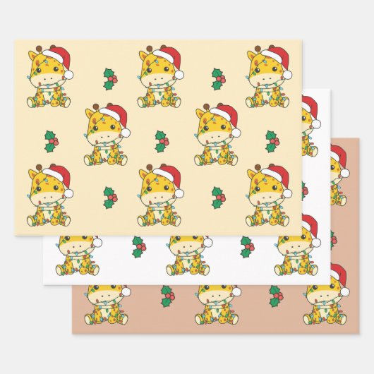 Giraffe Kerstmis Winter Dieren Vakantie Giraffes Inpakpapier Vel (Set)