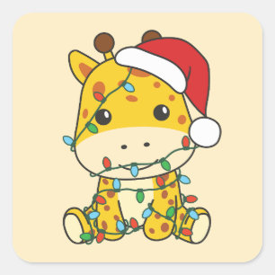Giraffe Kerstmis Winter Dieren Vakantie Giraffes Vierkante Sticker