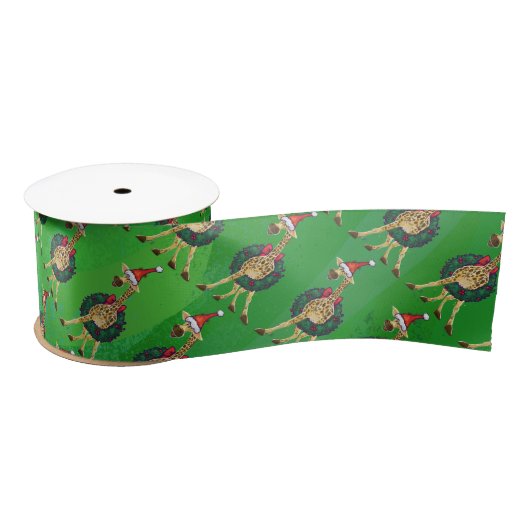 Giraffe kerstsatin Ribbon Satijnen Lint (Spoel)