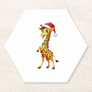 Giraffe Kerstverlichting Grappige Kerstman Giraffe Kartonnen Onderzetters