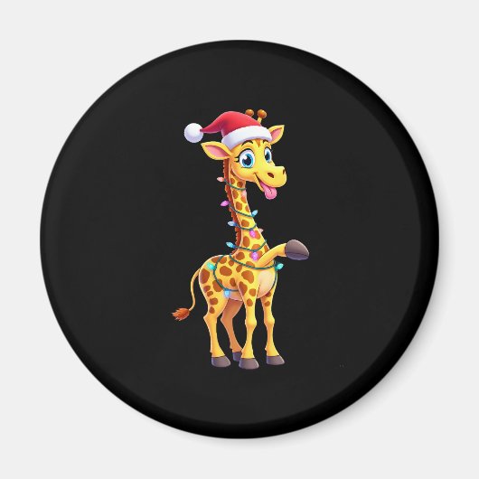 Giraffe Kerstverlichting Grappige Kerstman Giraffe Magneet (Voorkant)