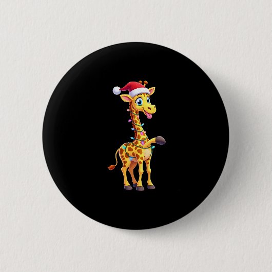 Giraffe Kerstverlichting Grappige Kerstman Giraffe Ronde Button 5,7 Cm (Voorkant)