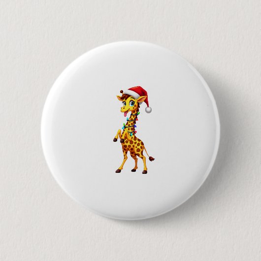 Giraffe Kerstverlichting Grappige Kerstman Giraffe Ronde Button 5,7 Cm (Voorkant)
