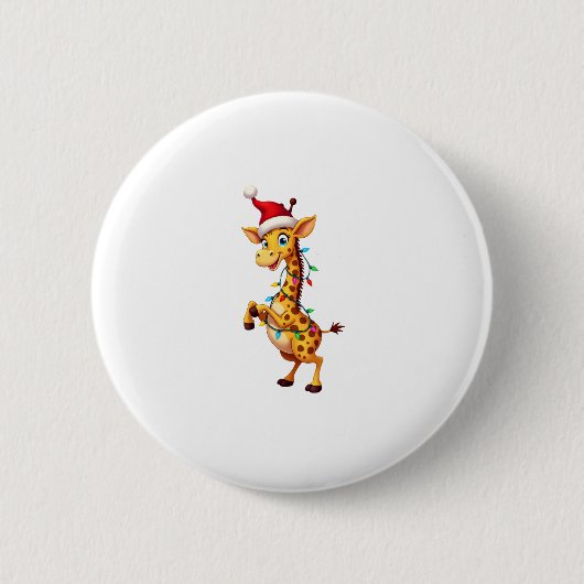 Giraffe Kerstverlichting Grappige Kerstman Giraffe Ronde Button 5,7 Cm (Voorkant)