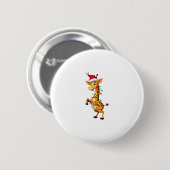 Giraffe Kerstverlichting Grappige Kerstman Giraffe Ronde Button 5,7 Cm (Voorkant /achterkant)