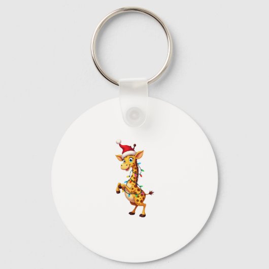 Giraffe Kerstverlichting Grappige Kerstman Giraffe Sleutelhanger (Voorkant)