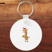 Giraffe Kerstverlichting Grappige Kerstman Giraffe Sleutelhanger (Voorkant)