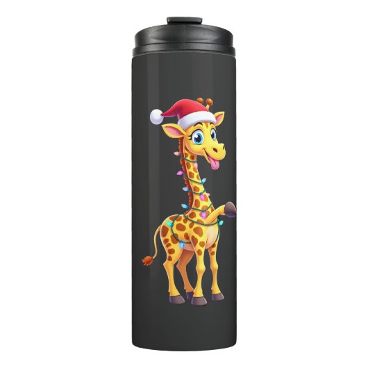 Giraffe Kerstverlichting Grappige Kerstman Giraffe Thermosbeker (Voorkant)