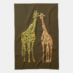 Giraffe keukendoek schilderen - Aangepaste kleuren Theedoek