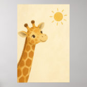 Giraffe Kijk Waterverf Whimsical Kunst Poster (Voorkant)
