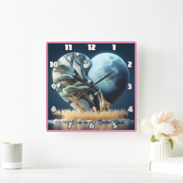 Giraffe kijkt naar de maanverlichte savanne in Afr Vierkante Klok