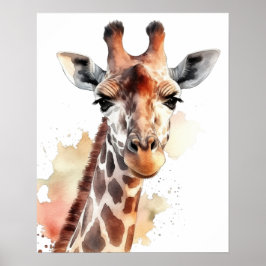Giraffe kijkt naar het Poster van de Waterverf van
