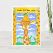 Giraffe Kinder Happy Birthday Custom Name Kaart (Voorkant)