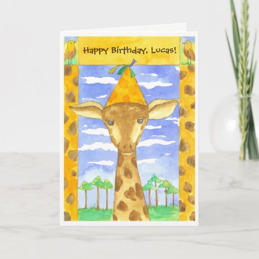 Giraffe Kinder Happy Birthday Custom Name Kaart (Voorkant)
