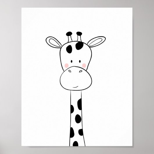 Giraffe-kinderkamerprint zwart en wit moderne dier poster (Voorkant)