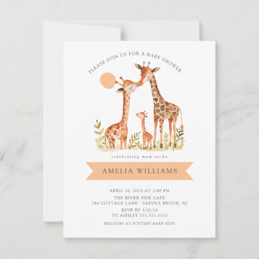 Giraffe Kisses Baby shower Uitnodiging (Voorkant)