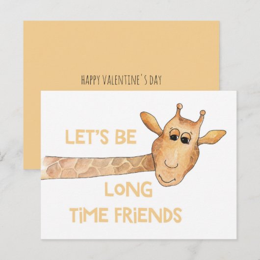 Giraffe. Klaslokaal Valentijn. Vriendenkaart. Kind Feestdagenkaart (Voorkant / Achterkant)