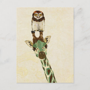 GIRAFFE & KLEINE OWL-Briefkaart Briefkaart