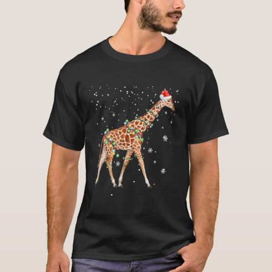 Giraffe Kleur Lichten Grappige Giraffe Santa Hat G T-shirt (Voorkant)