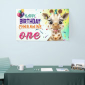 Giraffe Kleurrijke Confetti Kids Verjaardagsfeest Spandoek (Beurs)