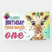 Giraffe Kleurrijke Confetti Kids Verjaardagsfeest Spandoek (Horizontaal)