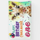 Giraffe Kleurrijke Confetti Kids Verjaardagsfeest Spandoek (Verticaal)