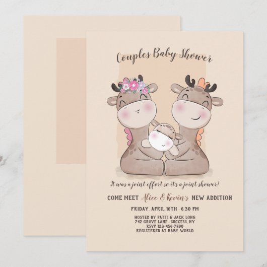Giraffe koppels Baby shower uitnodiging (Voorkant / Achterkant)